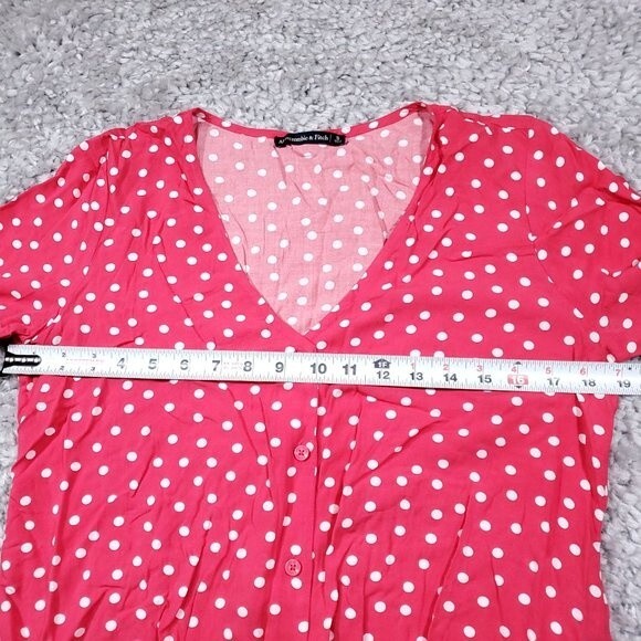Abercrombie Tie Front Polka Dot Red White Cropped Shirt Top Short Sleeve Small - Picture 6 of 9